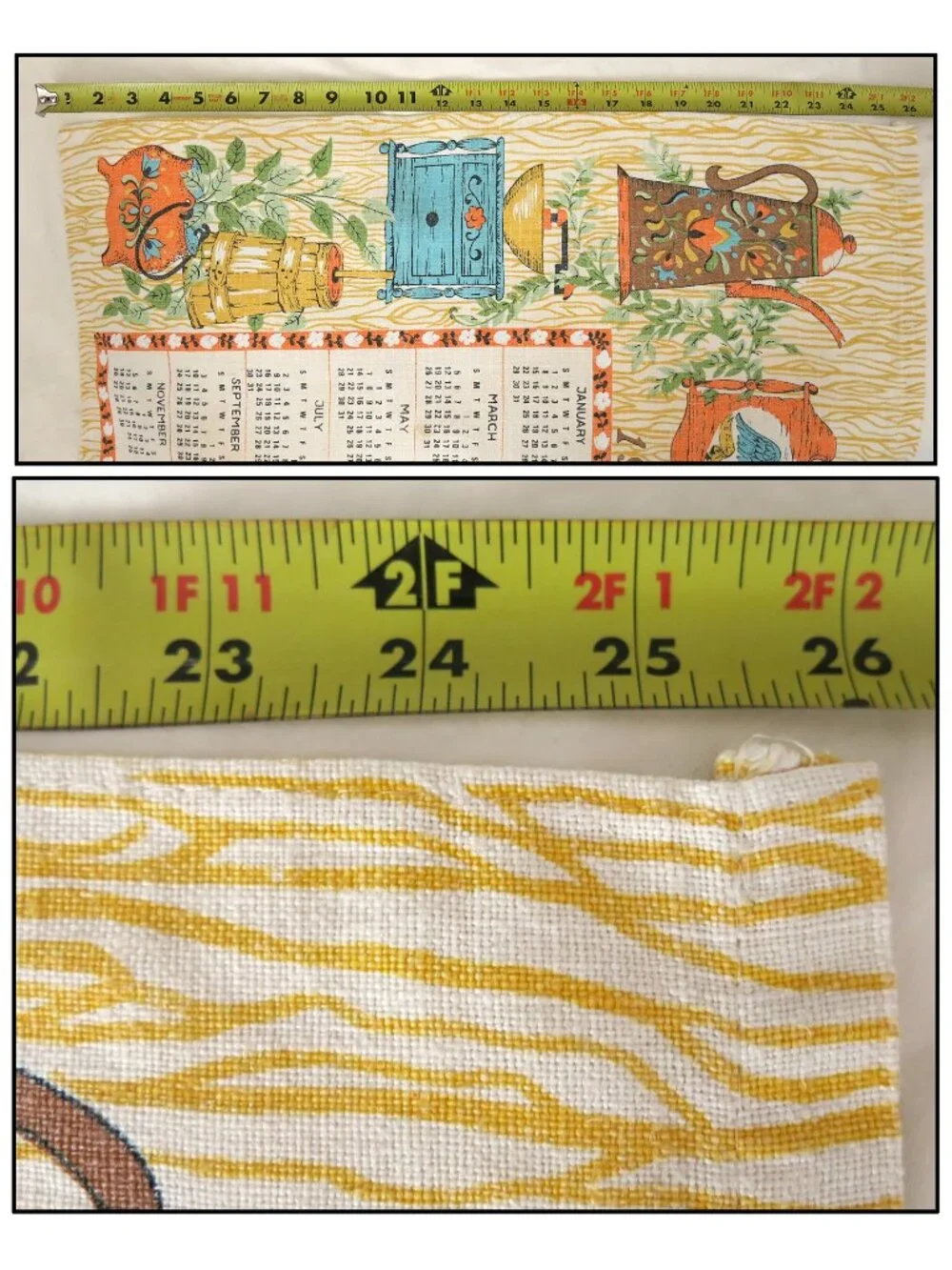 VINTAGE 1978 Linen Kitchen Calendar Tea Towel Butter Churn Coffee Pot Eagle